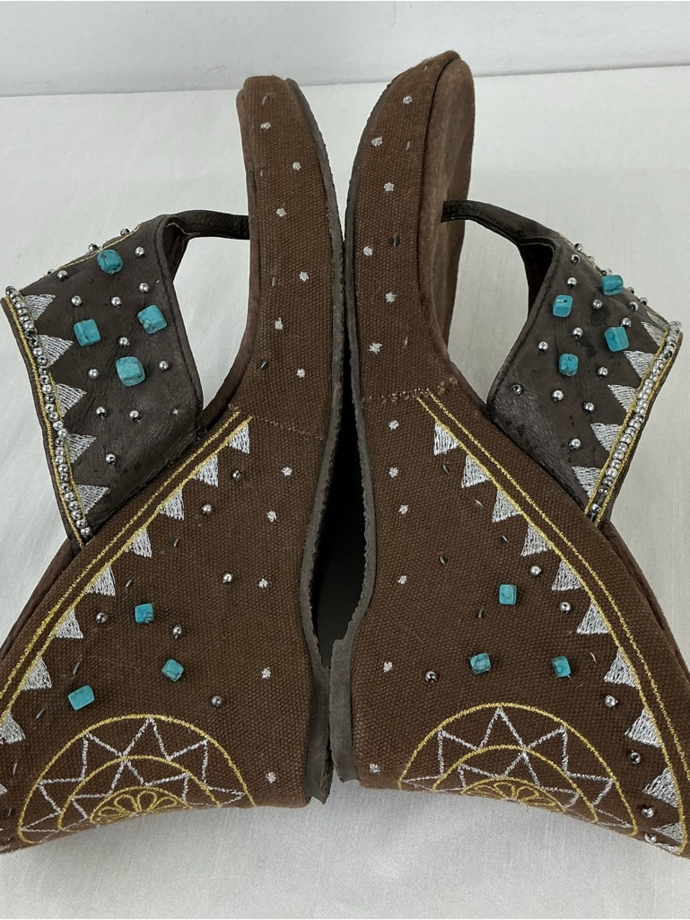 Boho Turquoise Beaded Wedge Sandals - Picture 7 of 11